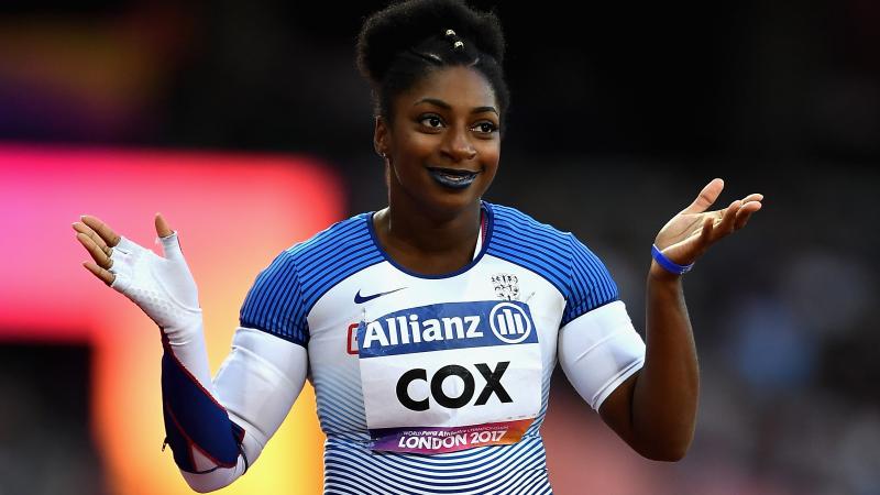 Great Britain's Kadeena Cox  celebrates winning the women's 400m T38 at London 2017.