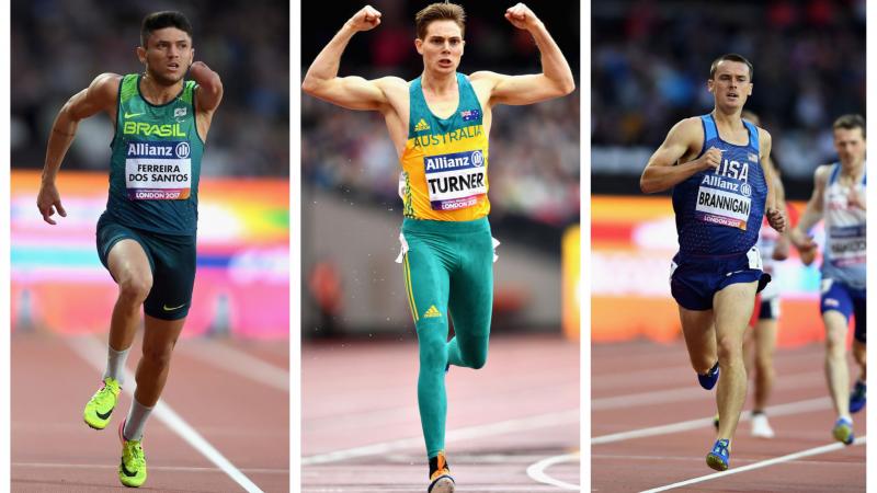 three Para sprinters run towards the finish line