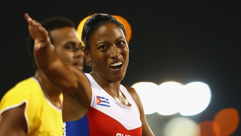Omara Durand A female Para athlete celebrates after her race