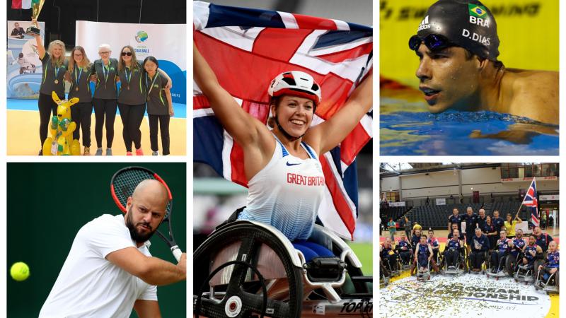 a group of para athletes celebrate their victories