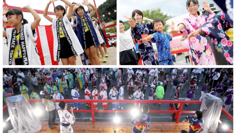 a group of Japanese children dancing in traditional costume