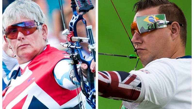 a male and a female Para archer prepare to shoot