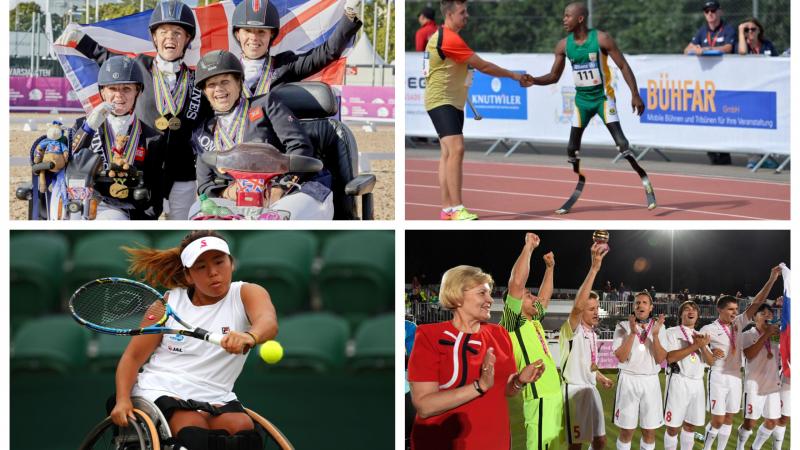 a group of Para athletes celebrate their victories