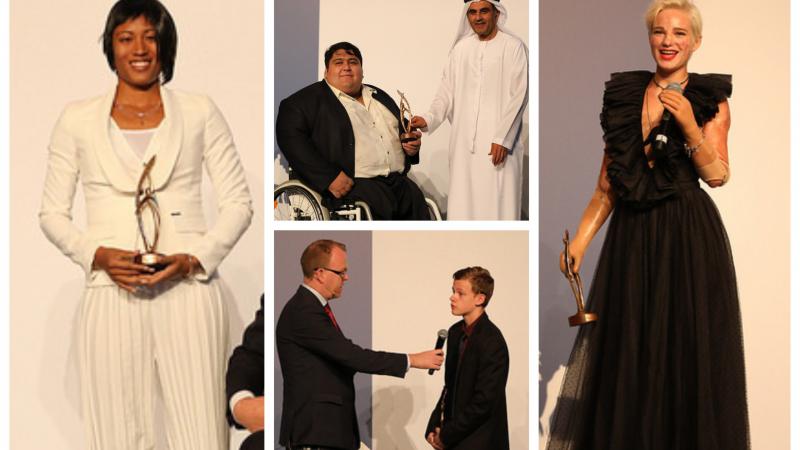 Para athletes receive their awards on stage