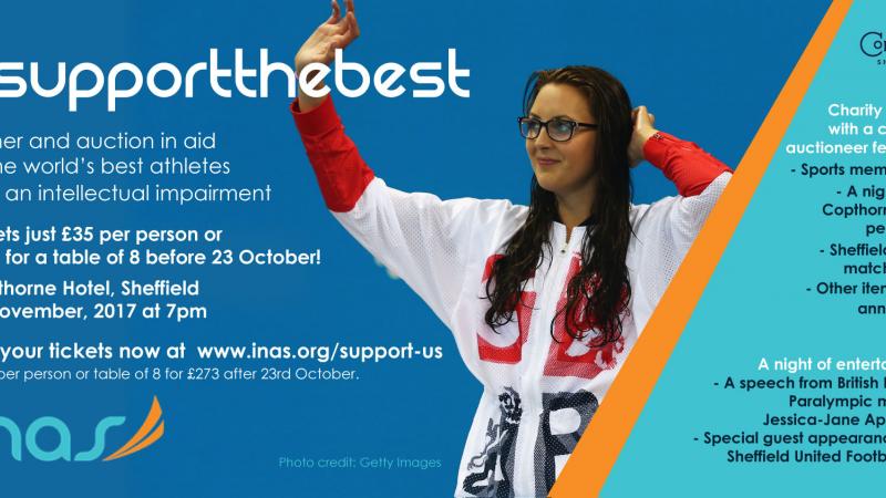 A flyer with a British swimmer promoting an event