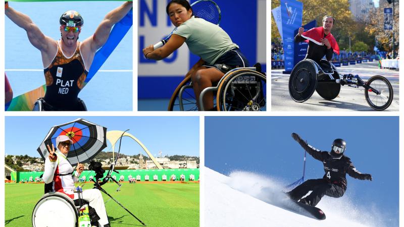 a group of Para athletes celebrate winning their events