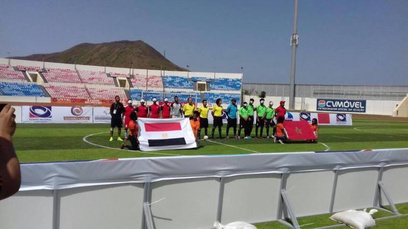 two blind football teams line up before the game