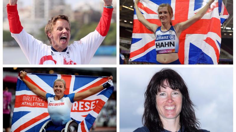 four female Para athletes celebrating winning