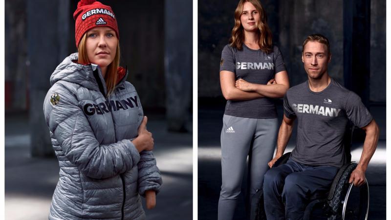 three Para athletes model some clothes