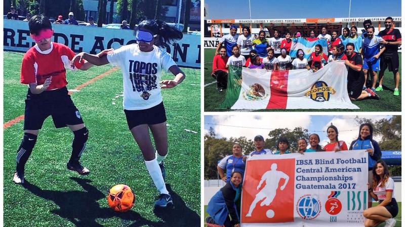 Blind female footballers playing a game