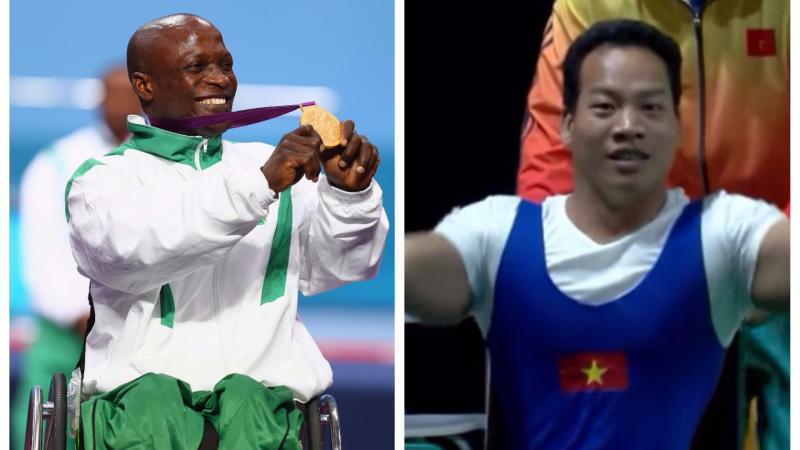 two male Para powerlifters celebrate