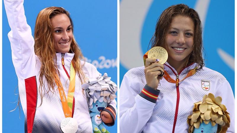 two female Para swimmers on the podium