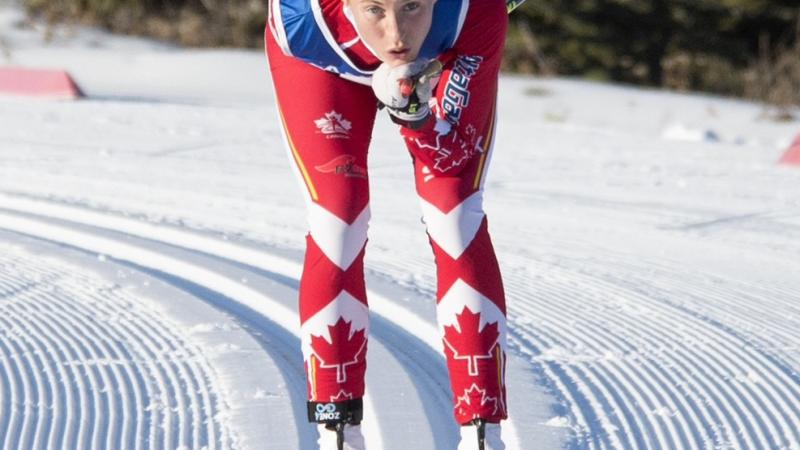 a female Para Nordic skier on the snow