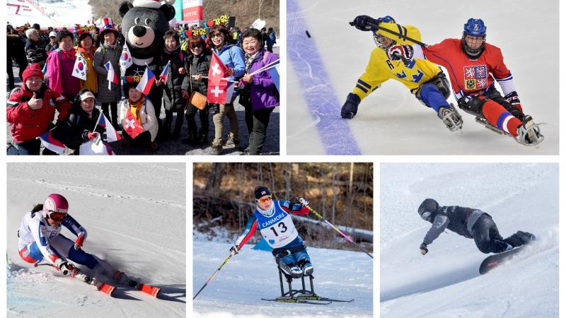 winter sports athletes and the mascot for the Winter Games