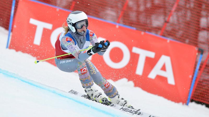 a female Para alpine skier in action