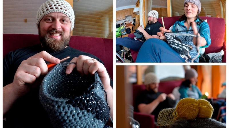 a man and a woman crocheting