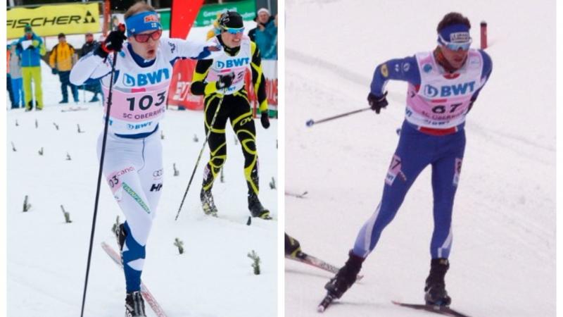 two male Para Nordic skiers in action