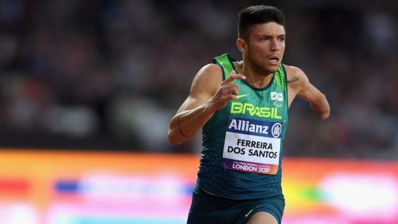 Petrucio Ferreira dos Santos of Brazil wins and sets a new world record in the Men's 100m T47 Final at the London 2017 World Para Athletics Championships.