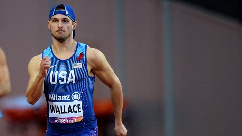 Jarryd Wallace of the USA in action during the final of the mens 200m T44 at the London 2017 World Para Athletics Championships.