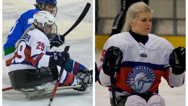 a female Para ice hockey player in action
