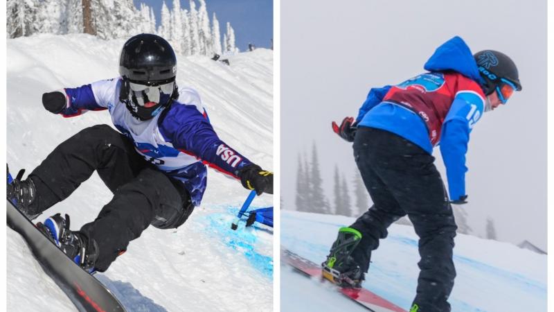 two male Para snowboarders