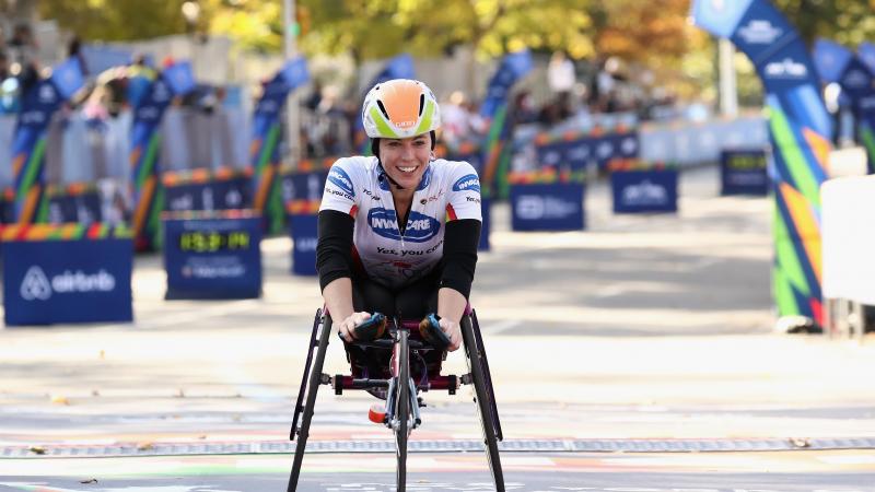 Photo of a female wheelchair racer 