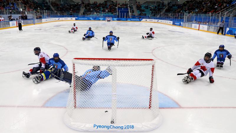 a Para ice hockey scores a goal