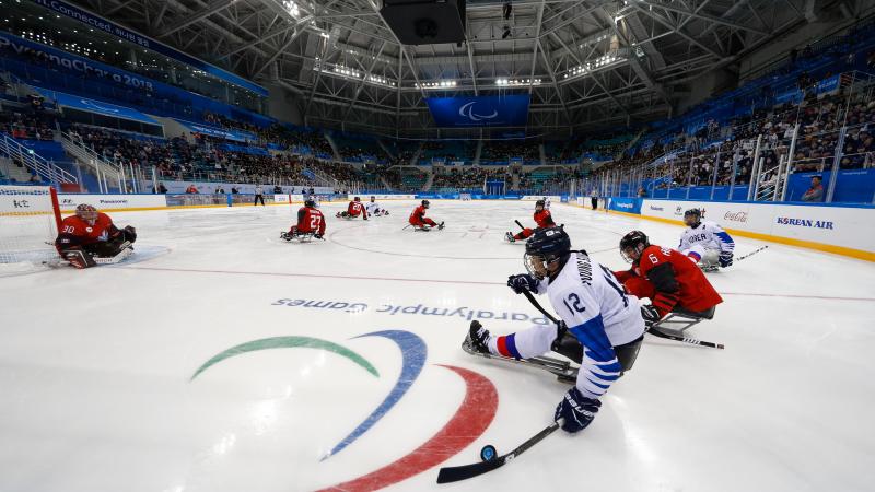 Athletes playing Para ice hockey