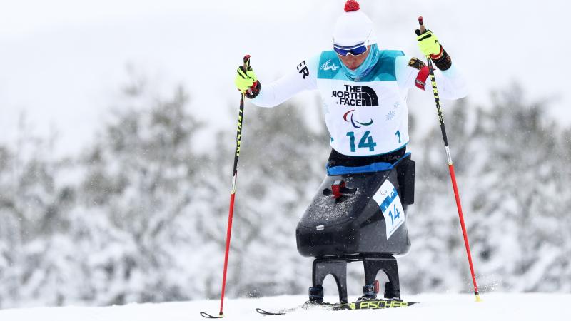 Germany's Andrea Eskau competes in the women's 12.5 km sitting biathlon at the PyeongChang 2018 Paralympic Winter Games.