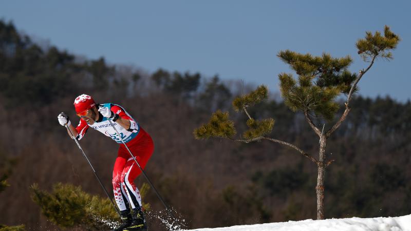 a Para cross-country skier in action