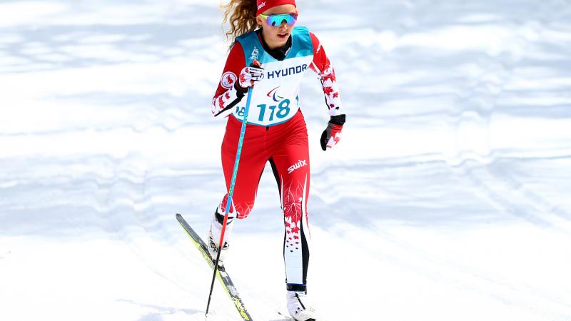 a female Nordic skier during a race