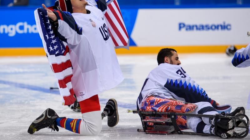 USA´s Jen Lee celebrates after defeating Canada 2-1 in the Para ice hockey final at PyeongChang 2018