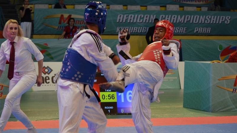 two Para taekwondo fighters in a bout