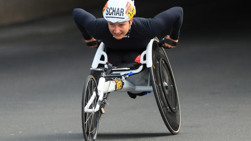 a female wheelchair athlete contesting the marathon