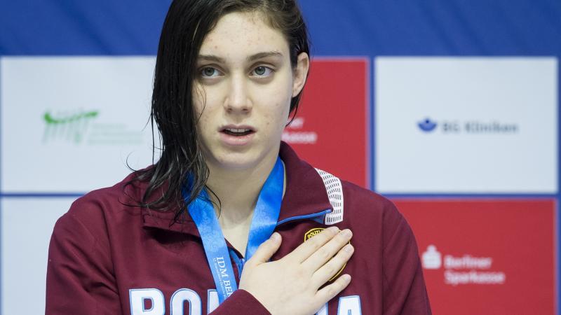 Italy's Carlotta Gilli celebrates gold at 2018 World Series in Berlin, Germany.