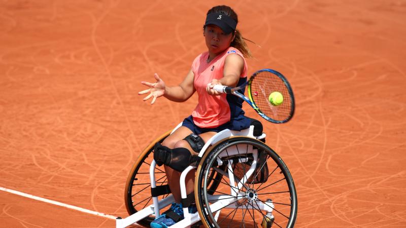 Japan's Yui Kamiji competes in the ladies wheelchair singles at the 2018 French Open at Roland Garros.