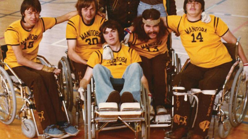 Duncan Campbell (centre) with fellow wheelchair rugby founders