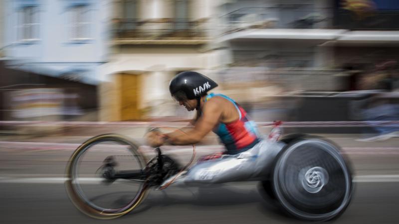 male Para cyclist Alex Zanardi during a road race