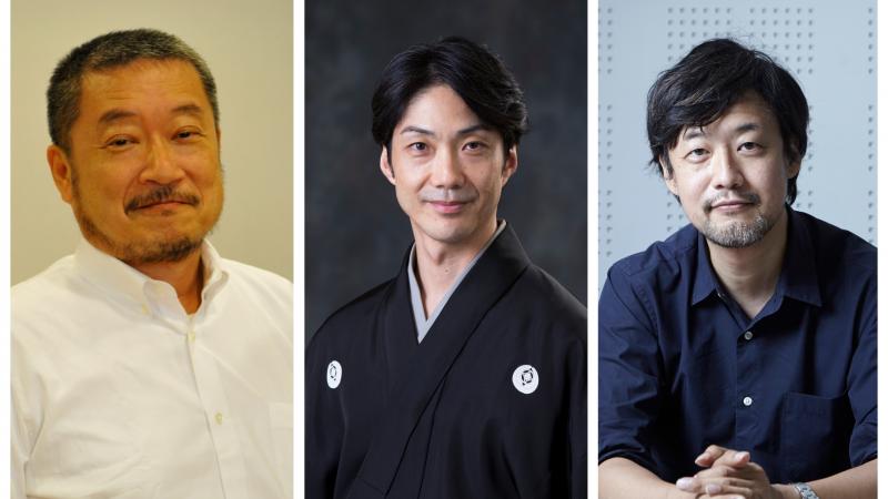 Mansai Nomura,Takashi Yamazaki, Hiroshi Sasaki all smiling for the camera