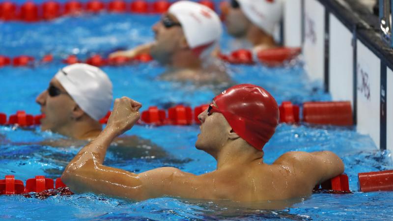 Male Para swimmer Maksym Krypak in the pool