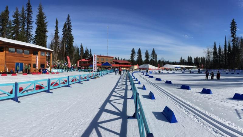 a wide shot looking down the cross-country skiing course in Prince George