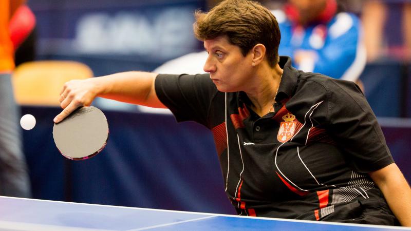 female Para table tennis player Borislava Peric-Rankovic plays a backhand