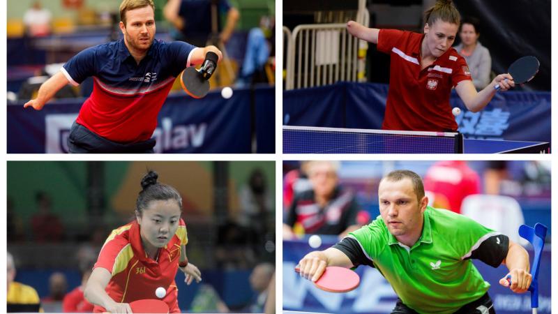 two male and two female Para table tennis players in action