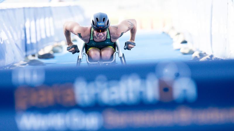 Woman in a racing wheelchair 