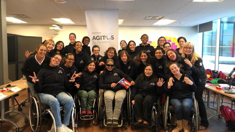 Participants of the Agitos Women in Sport Leadership workshop pose for a picture