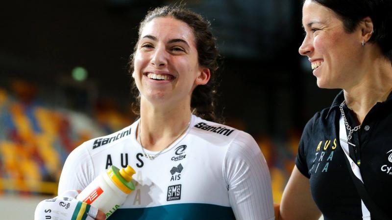 female Para cyclist Paige Greco smiling after a race