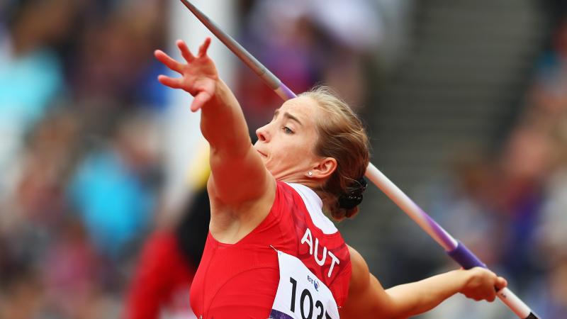 female Para athlete Natalija Eder throws a javelin