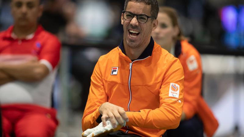 male boccia player Daniel Perez smiling