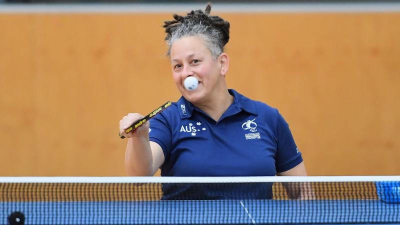 female Para table tennis player Daniela di Toro plays a forehand