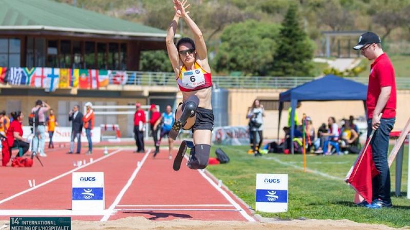 Spaniard long jumper Sara Andres in the air after her jump